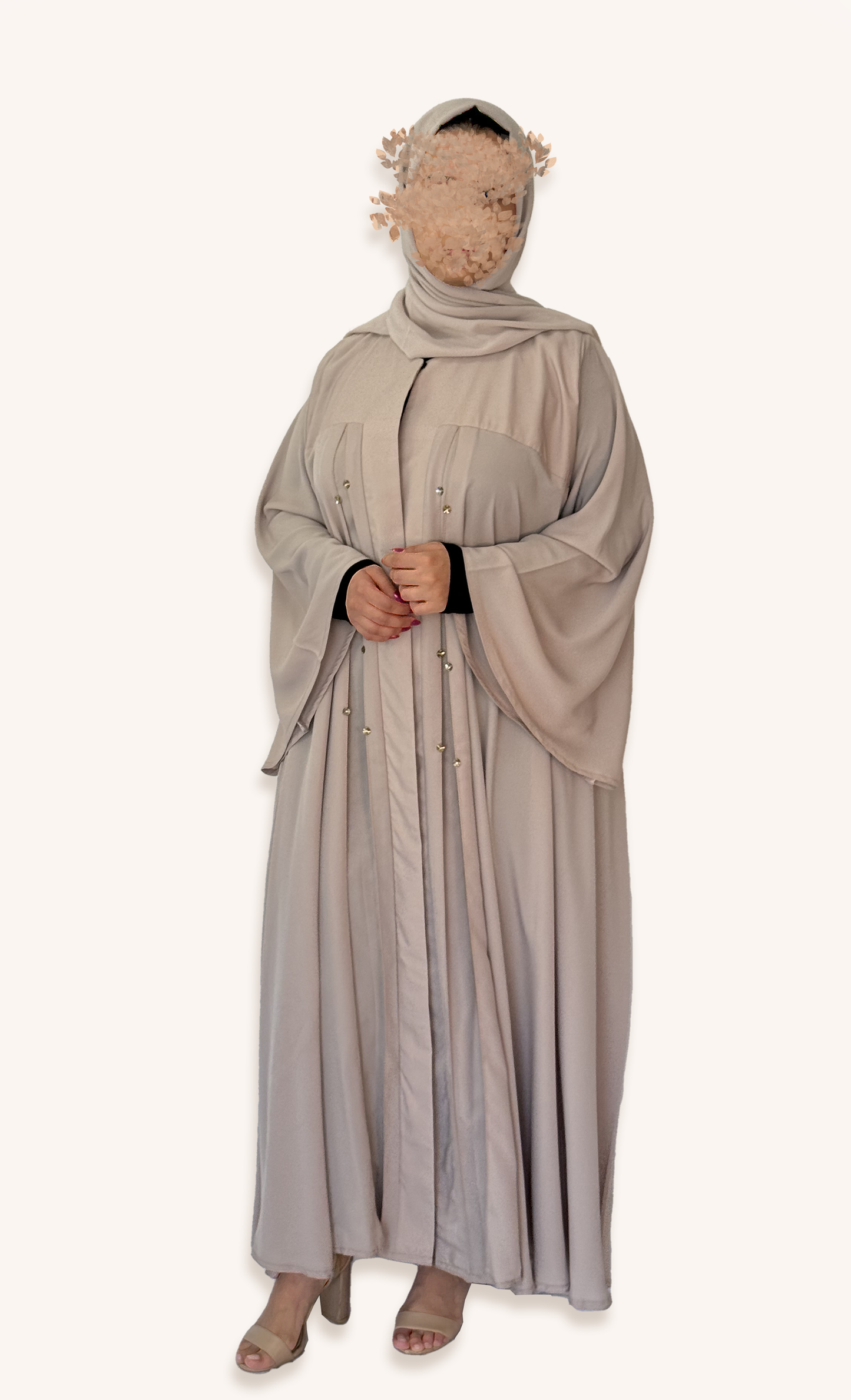 Double Clotch Elegance – Beige Abaya