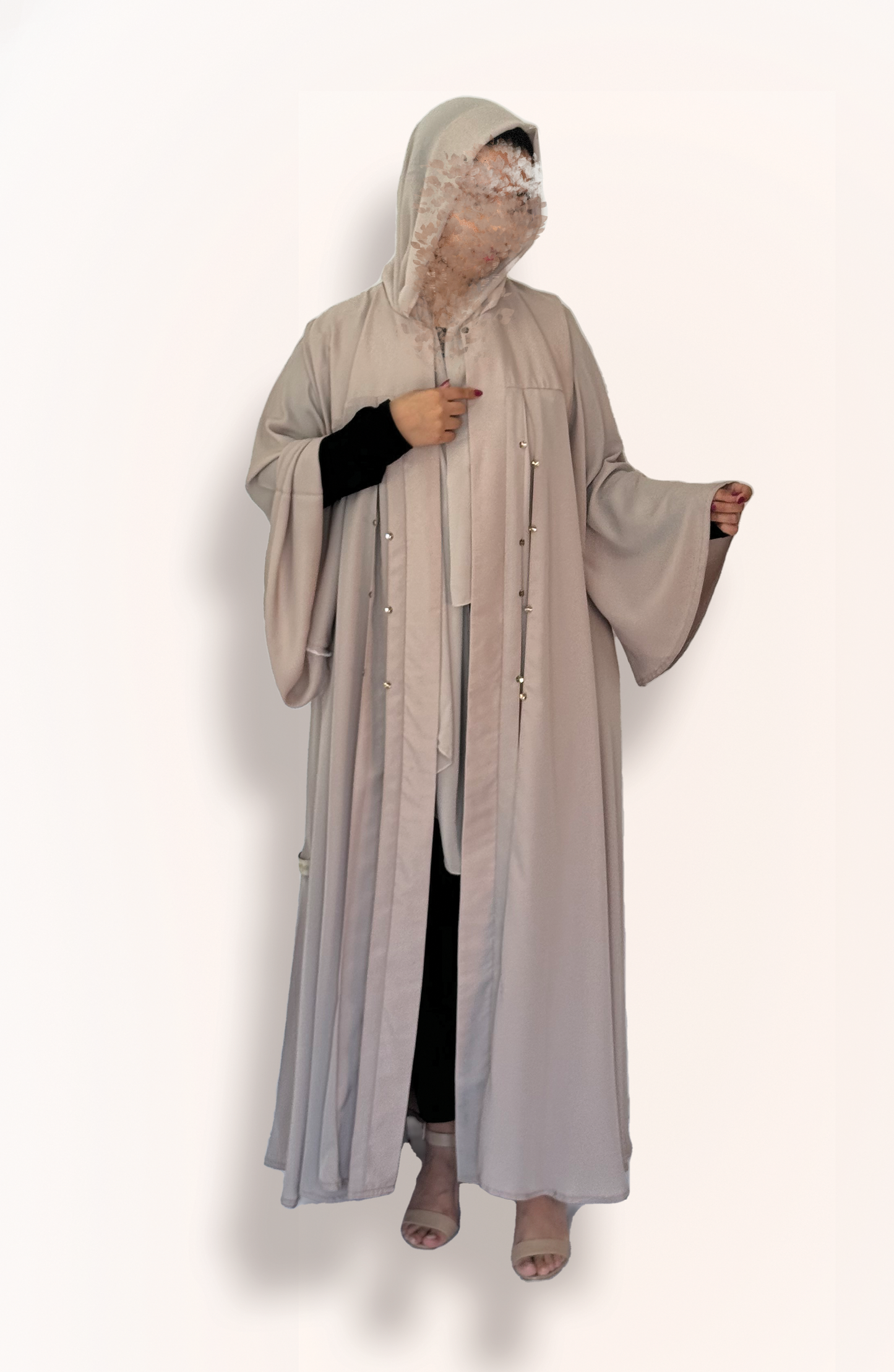 Double Clotch Elegance – Beige Abaya