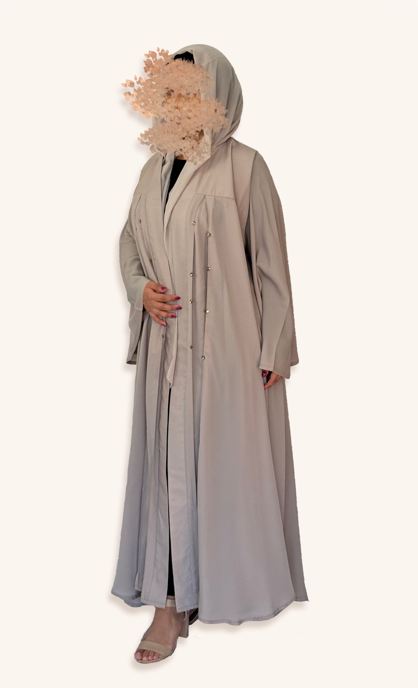 Double Clotch Elegance – Beige Abaya