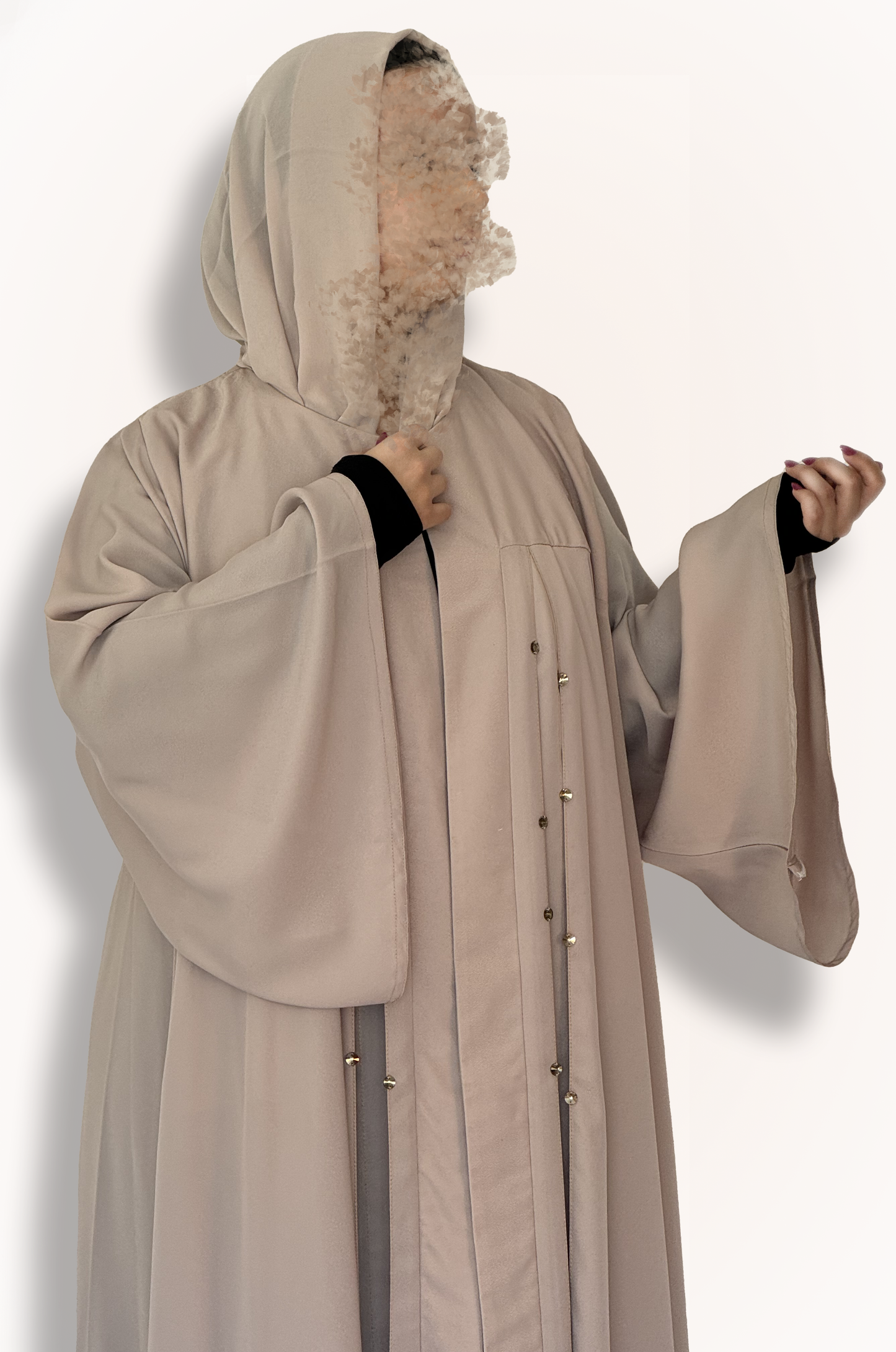 Double Clotch Elegance – Beige Abaya